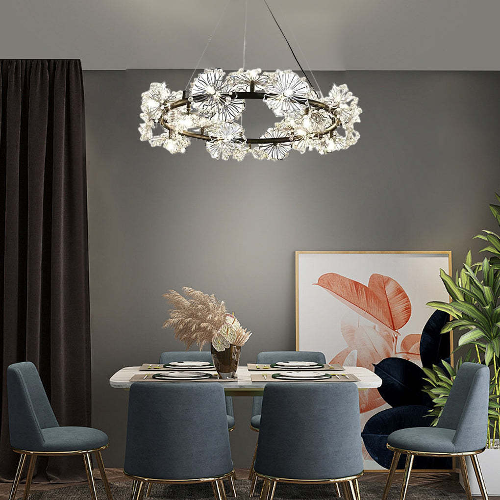 Circle Flower Plated Metal Crystal Chandelier — Gold