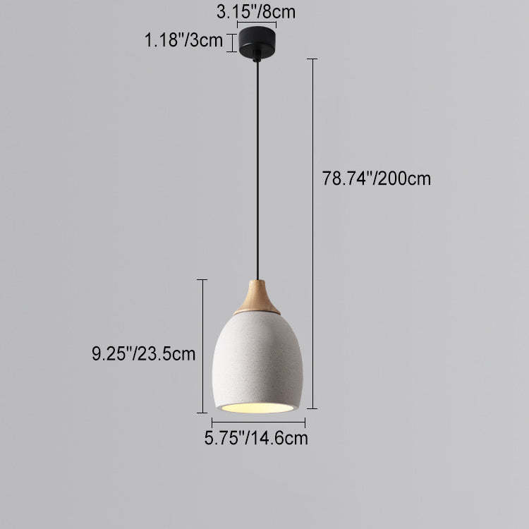 Japanese Cement Solid Wood Circle Pendant Light