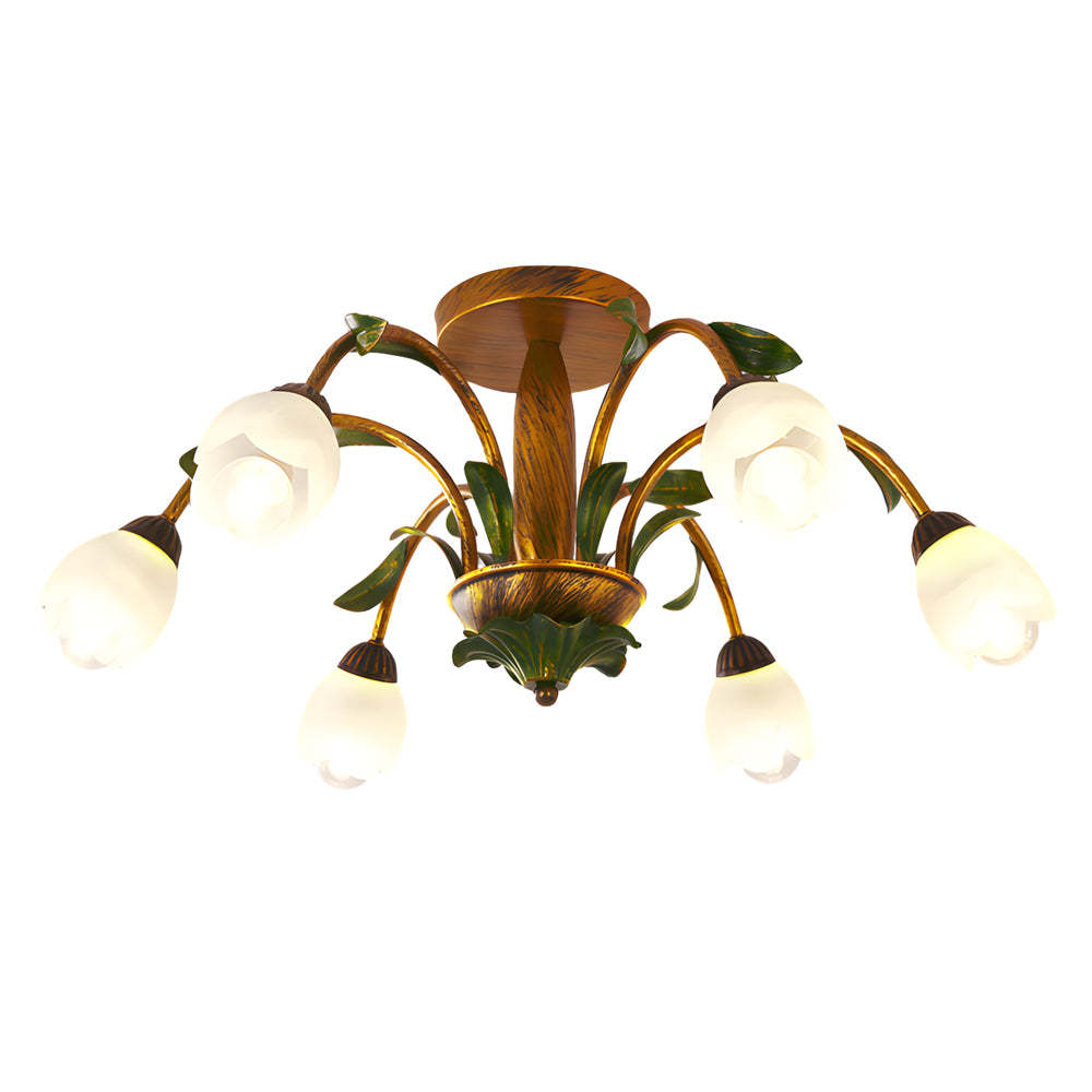 Pastoral Flowers Dimmable American Ceiling Light