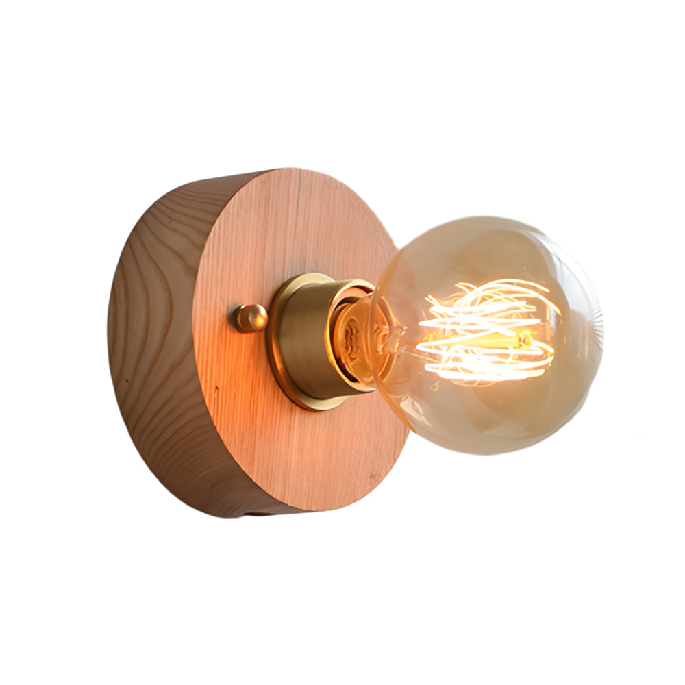 Round/Square Vintage Walnut Wood Wall Lamp 1-light with Pull Chain Switch-Lighom