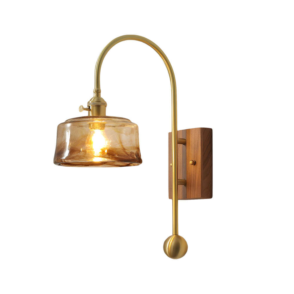 1 Head Vintage Brass Wall Light Glass Shade High Arm Wall Lamp-Lighom