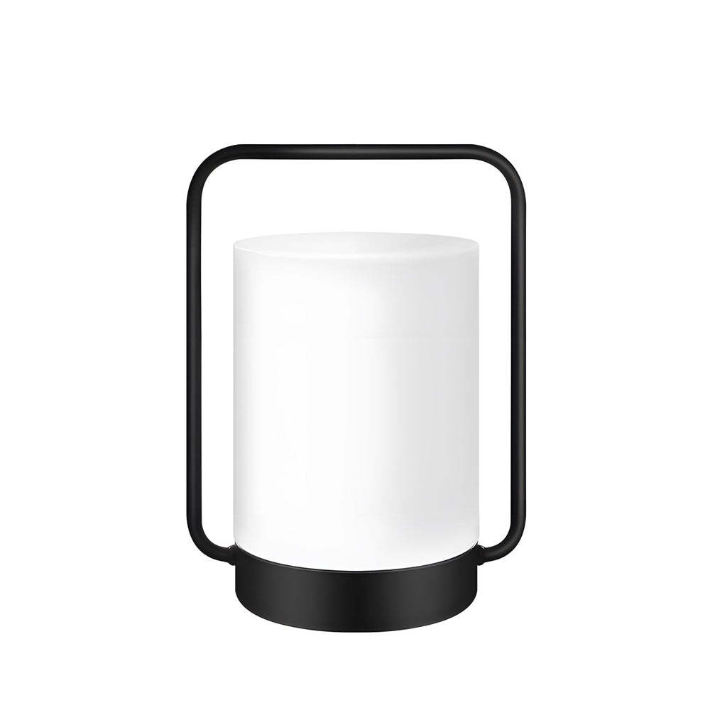 Modern Black Portable Outdoor Table Lamp With White Cylinder Shade, USB, IP65-Lighom