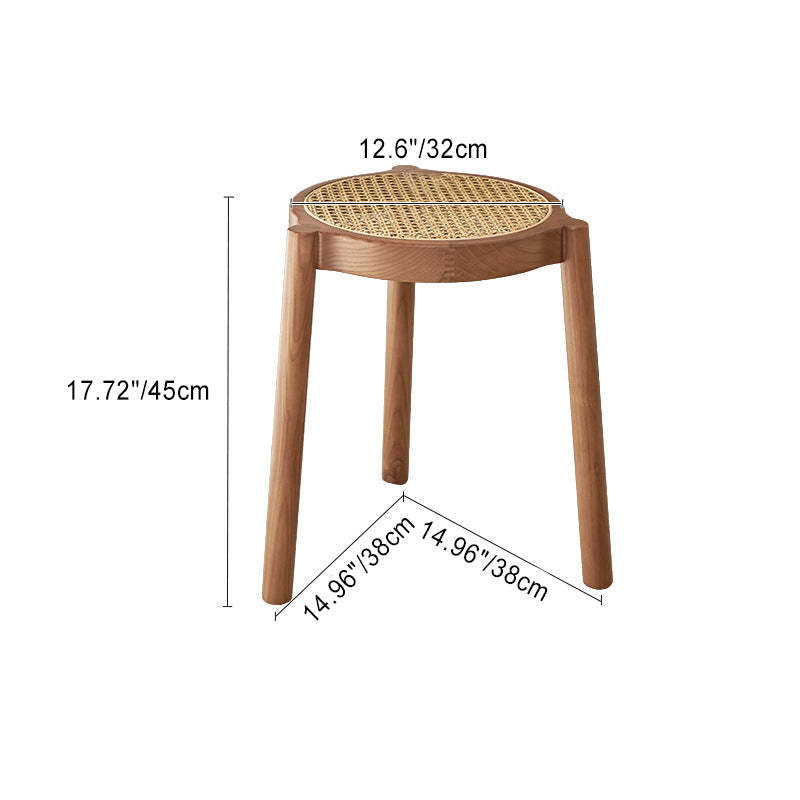 Japanese Rattan Wood Stackable Low Stool — Square / Cherry Wood Color