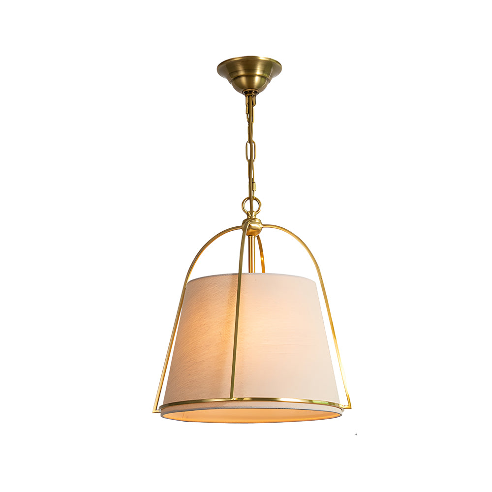 Trapezoid 13.8'' Wide Pendant Gold Fixture with White Fabric Shade
