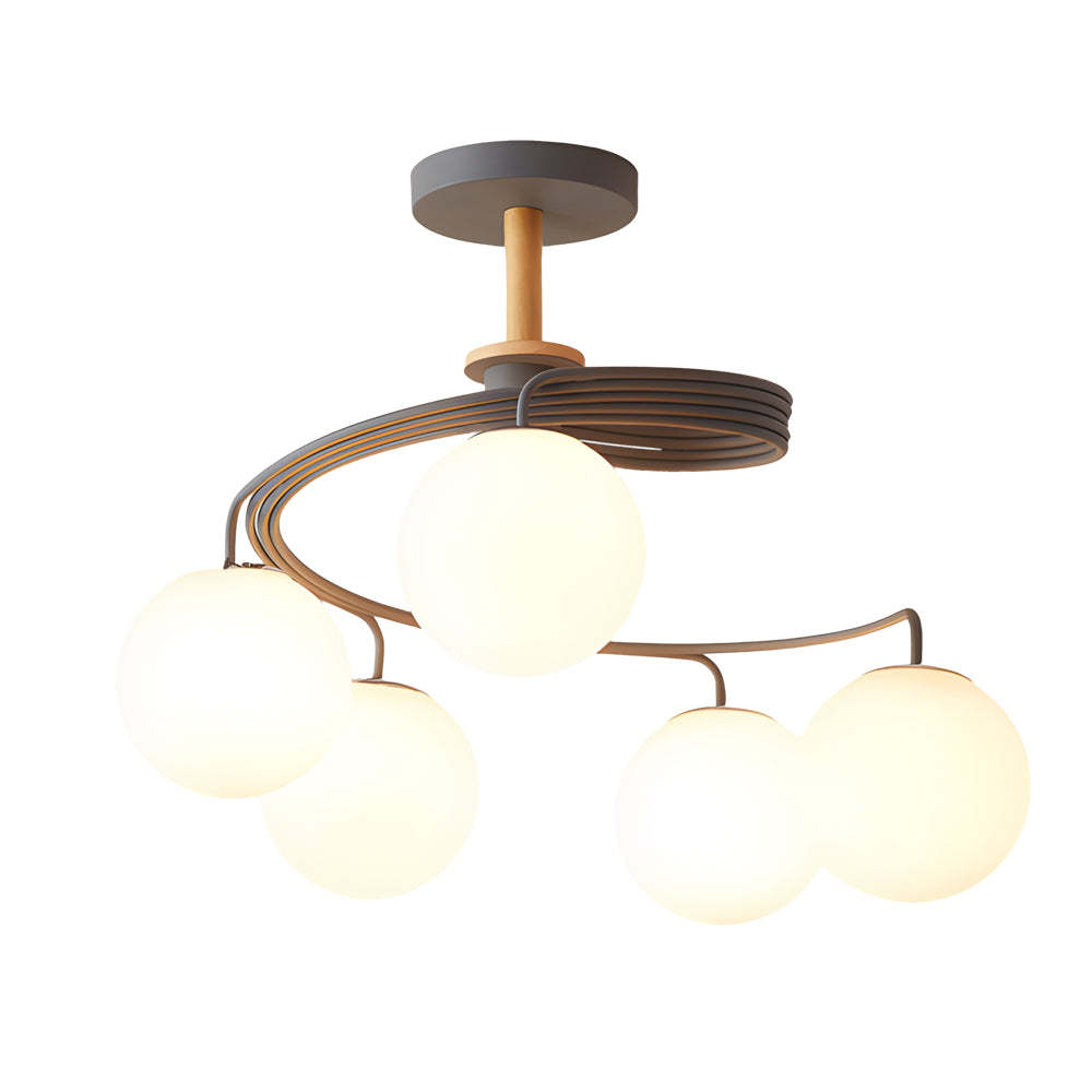 Glass Ball Spiral Metallic Semi-Flush Ceiling Light