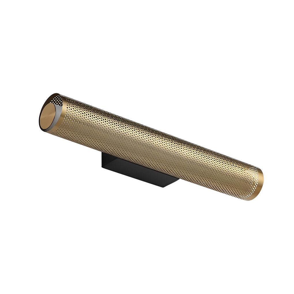 Gold Perforated Cylindrical Bathroom Vanity Light with Mesh Design-Lighom
