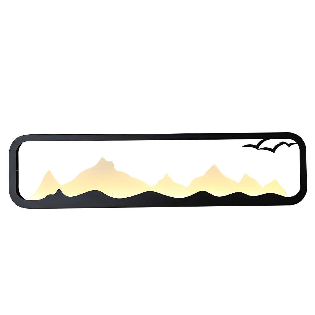 Rectangular Mountain Scenery LED Waterproof Black Outdoor Wall Lamp-Lighom