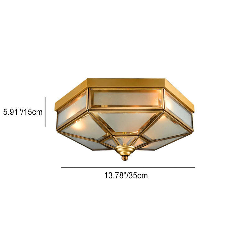 European Polygonal Copper Glass Flush Ceiling Light