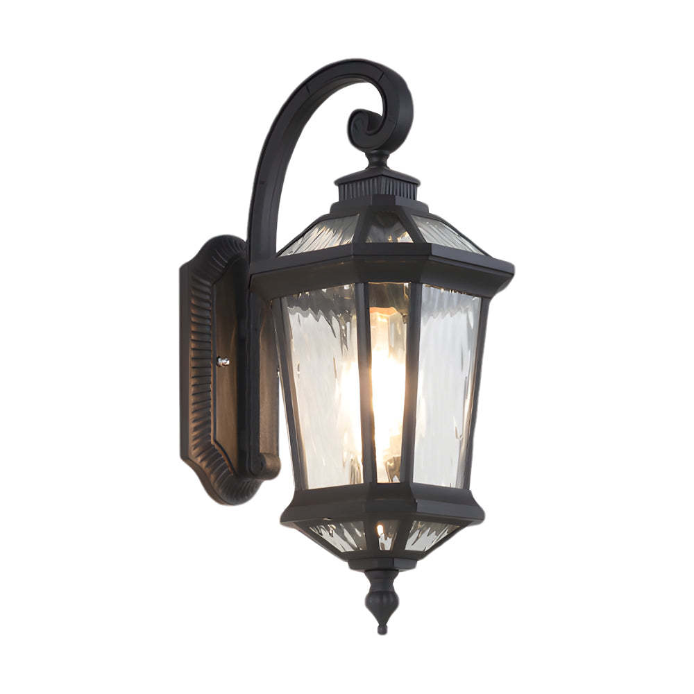 1-Light Black Clear Water Glass Outdoor Wall Light Lantern Wall Sconce Porch Wall Mounted Lights Exterior Wall Lamp-Lighom