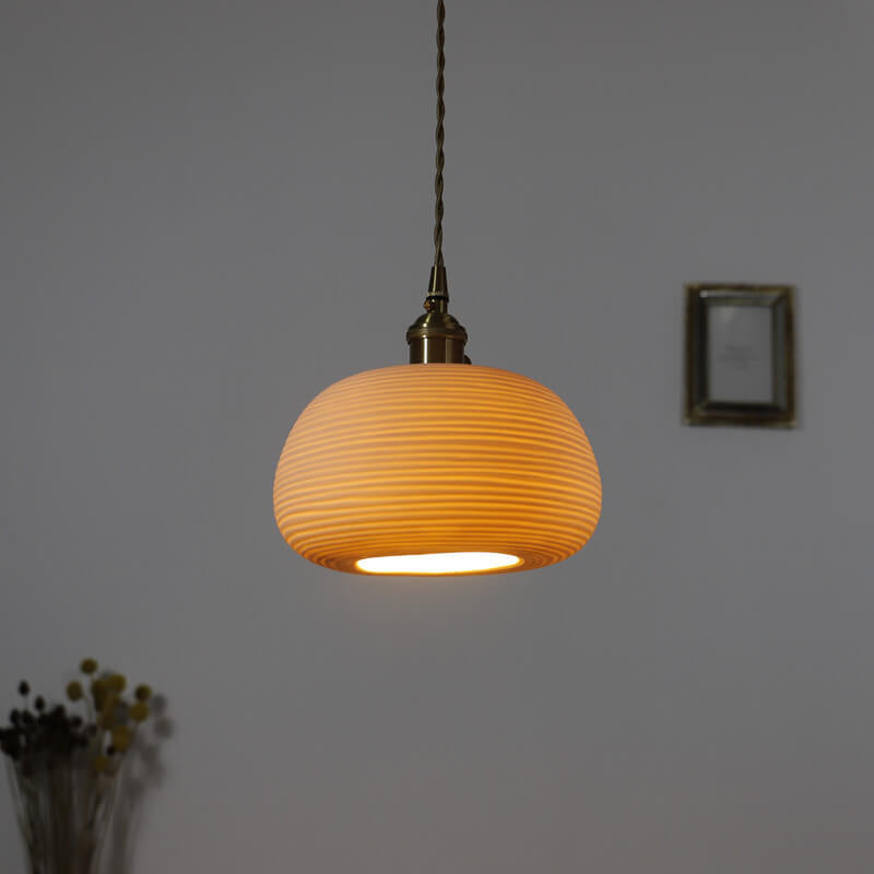 Nordic Japanese Ceramic Brass Oval Pendant Light