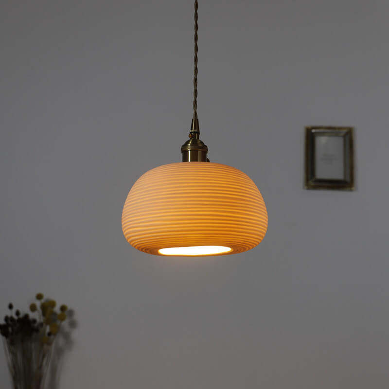 Nordic Japanese Ceramic Brass Oval Pendant Light