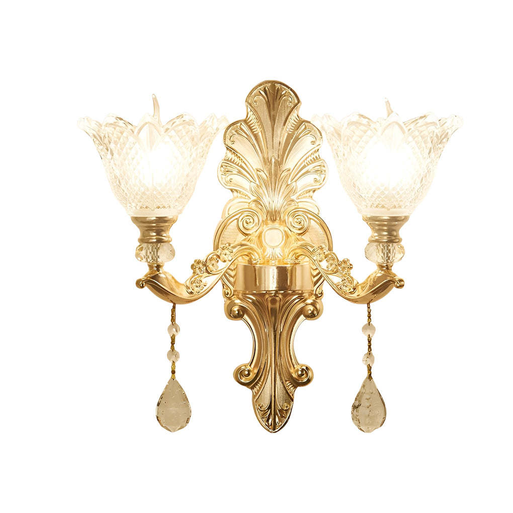 2 Lights Flowers Crystal Glass Three Step Dimming European-Style Wall Lamp-Lighom