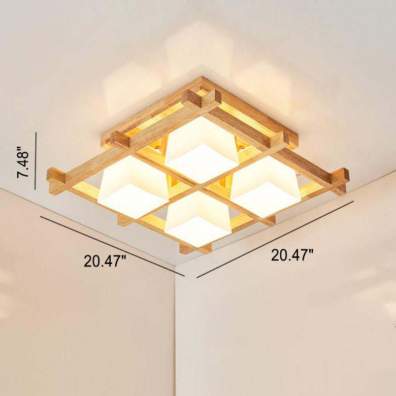 Japanese Wooden Square Flush Ceiling Light