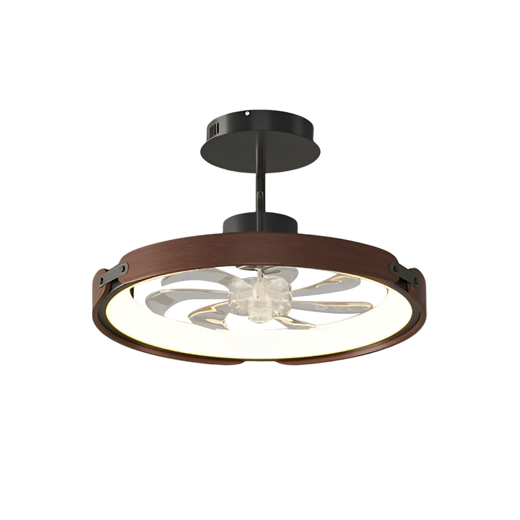 Round Wood LED 3 Step Dimming App Control Modern Bladeless Ceiling Fans-Lighom