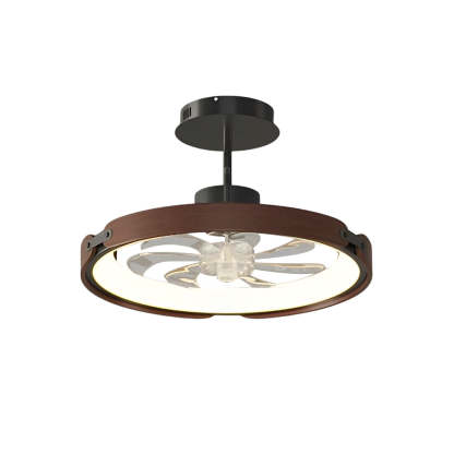 Round Wood LED 3 Step Dimming App Control Modern Bladeless Ceiling Fans-Lighom