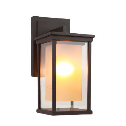 Black Square Outdoor Wall Lantern with Double Glass Shade-Lighom