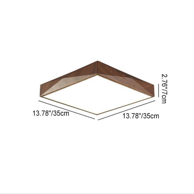 Minimalist Wood Grain Square Geometric LED Flush Mount Light