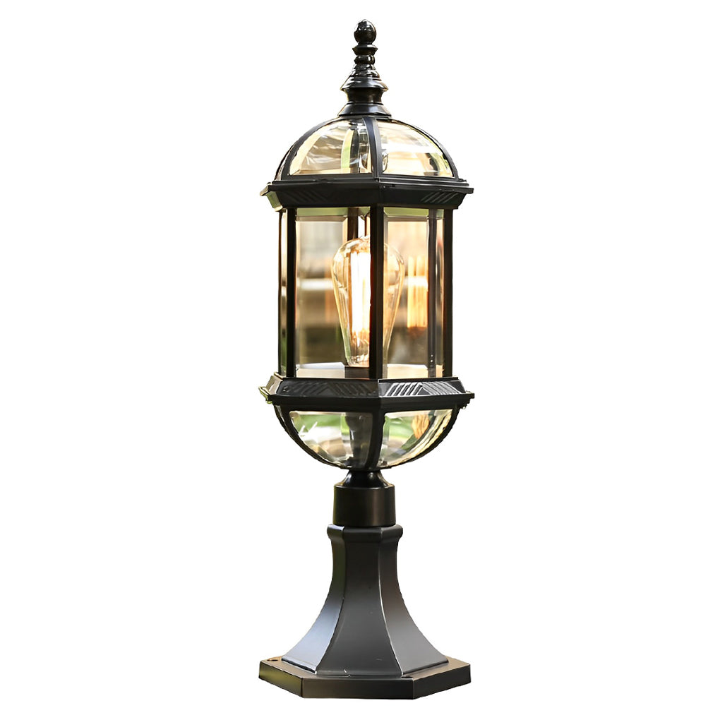 Retro Creative Metal Glass Waterproof Black Modern Fence Post Lights-Lighom