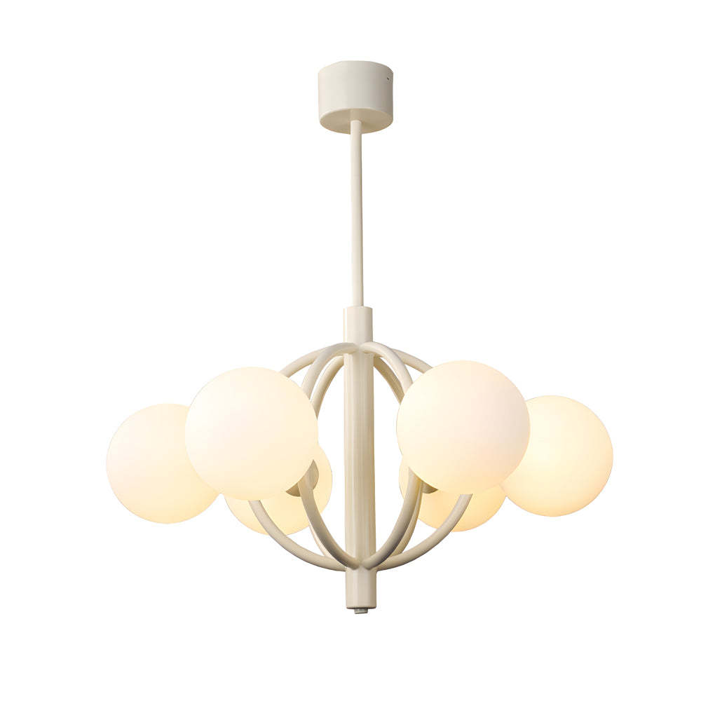 Midcentury Beige Glass Sphere Chandelier