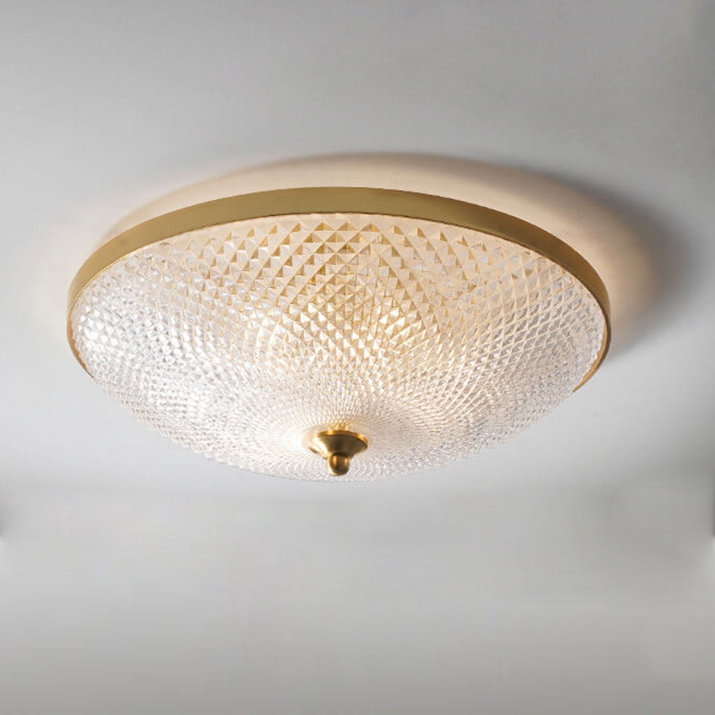 Vintage Round Brass Glass Bowl 3-Light Flush Mount