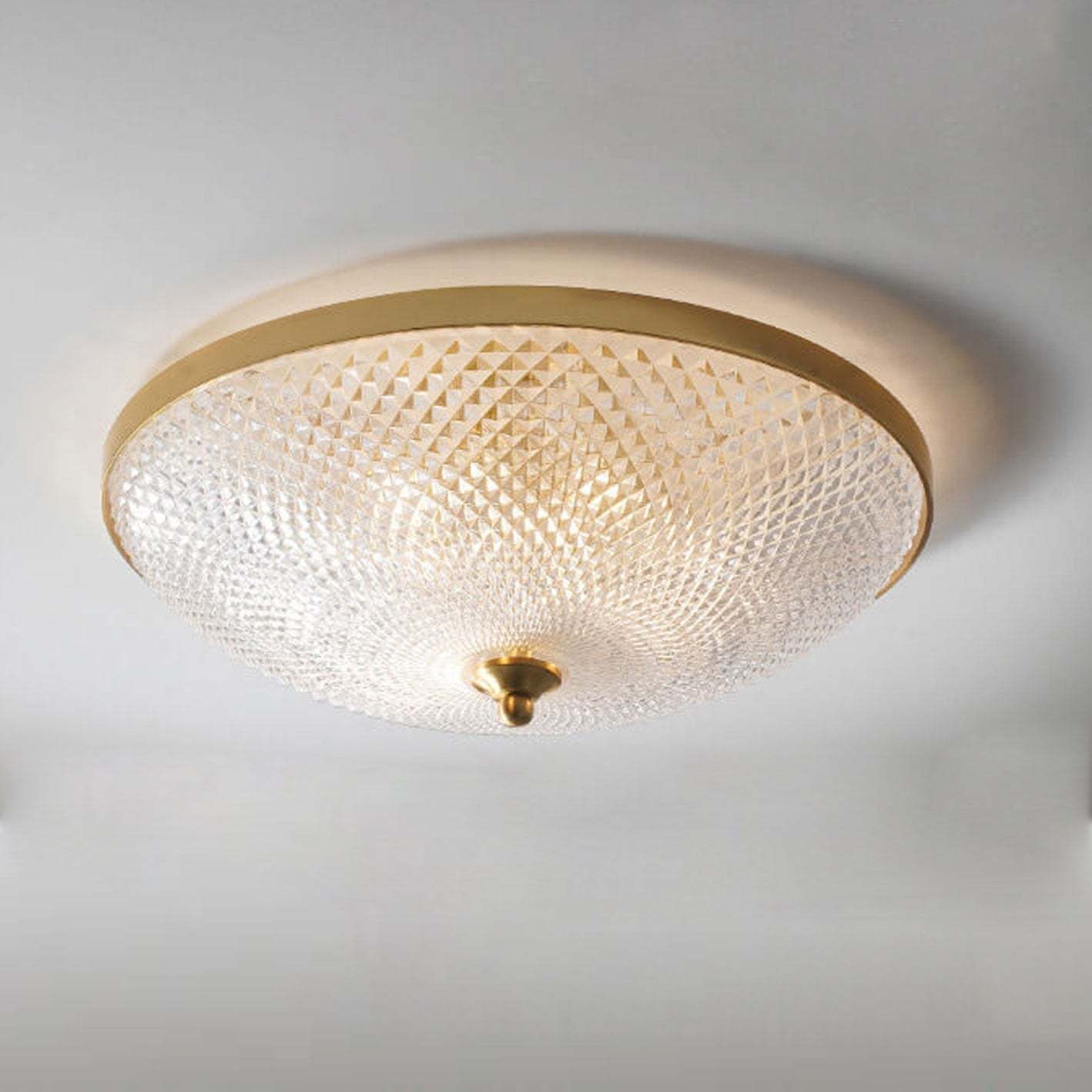 Vintage Round Brass Glass Bowl 3-Light Flush Mount