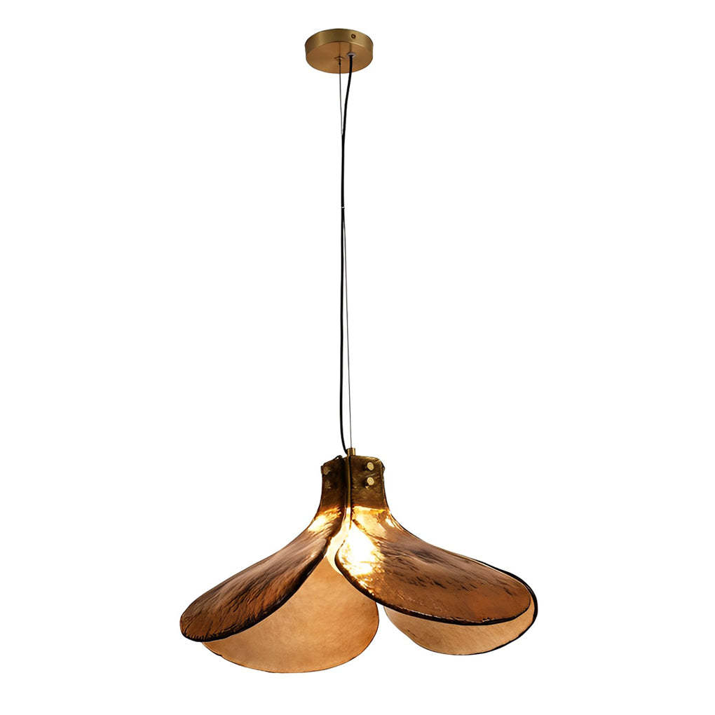 Four-Leaf Flower Glass Copper Brown Retro Pendant Chandelier