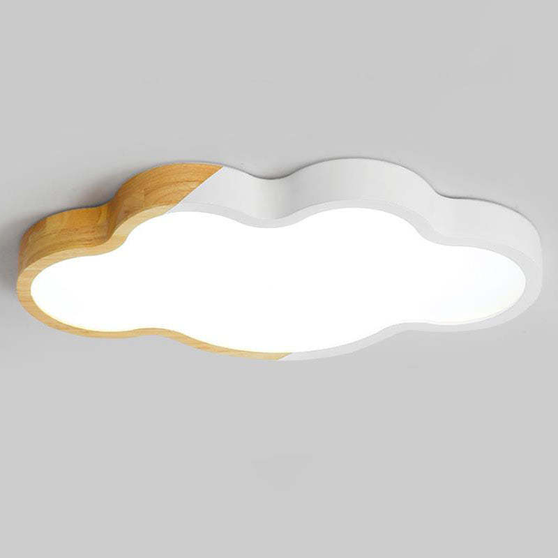 Nordic Wood Cloud Macaron LED Kids Flush Mount Light