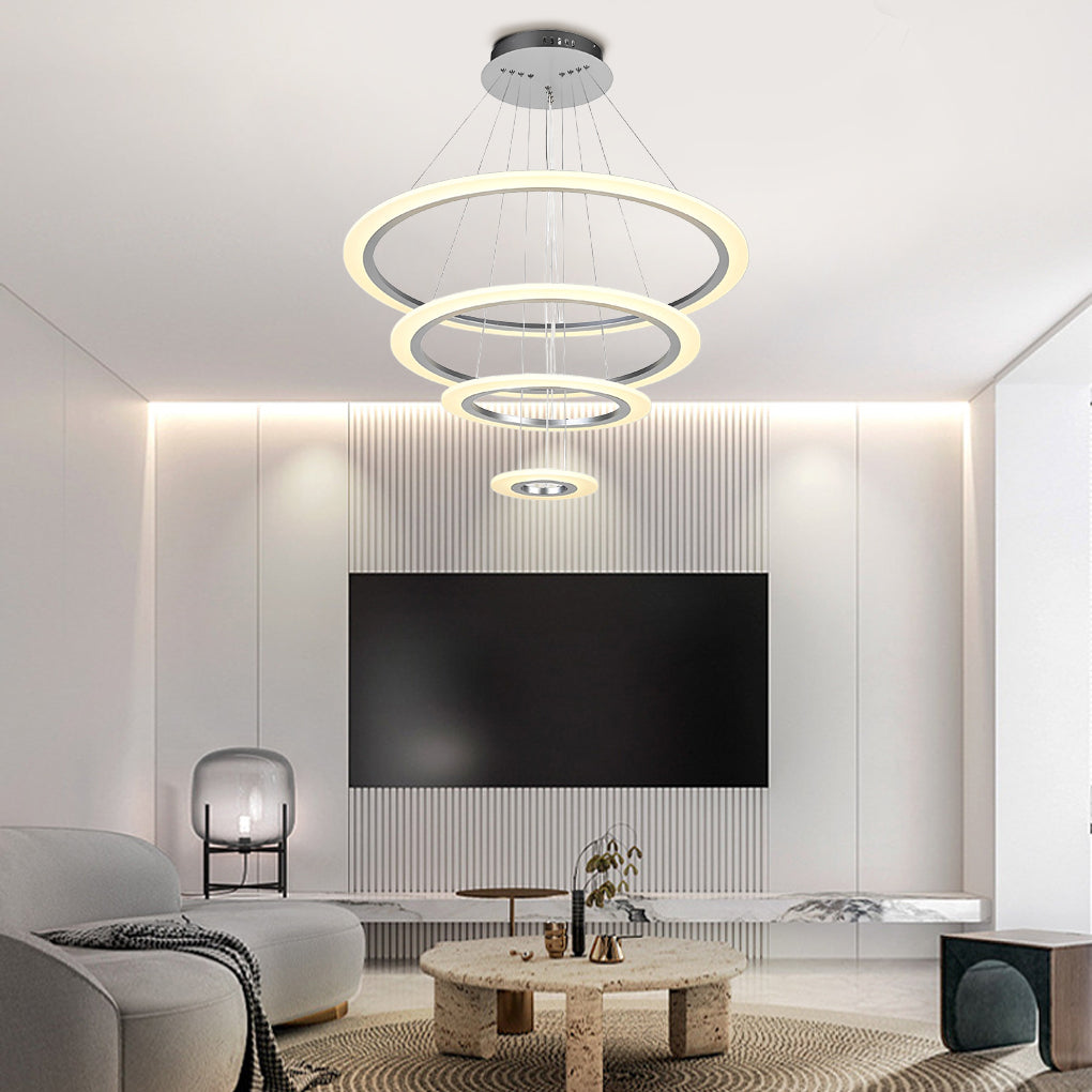 Adjustable Dimmable 4-Ring LED Chandelier