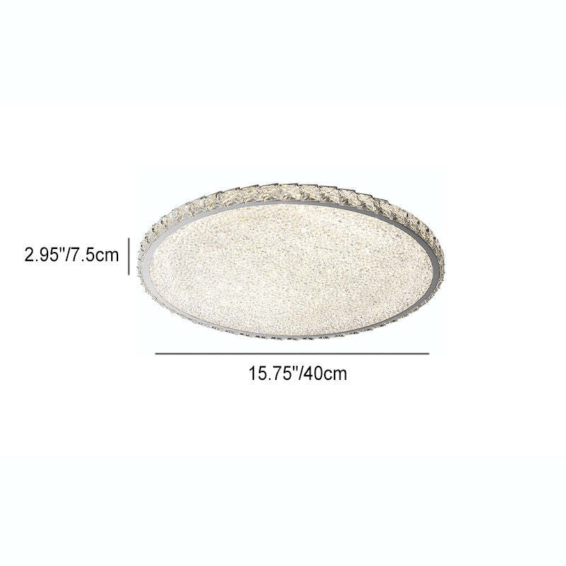 Modern Stainless Steel Crystal Rectangular LED Flush Light — Medium - Round / Infinitely Dimmable / 220V-240V For UK/AU