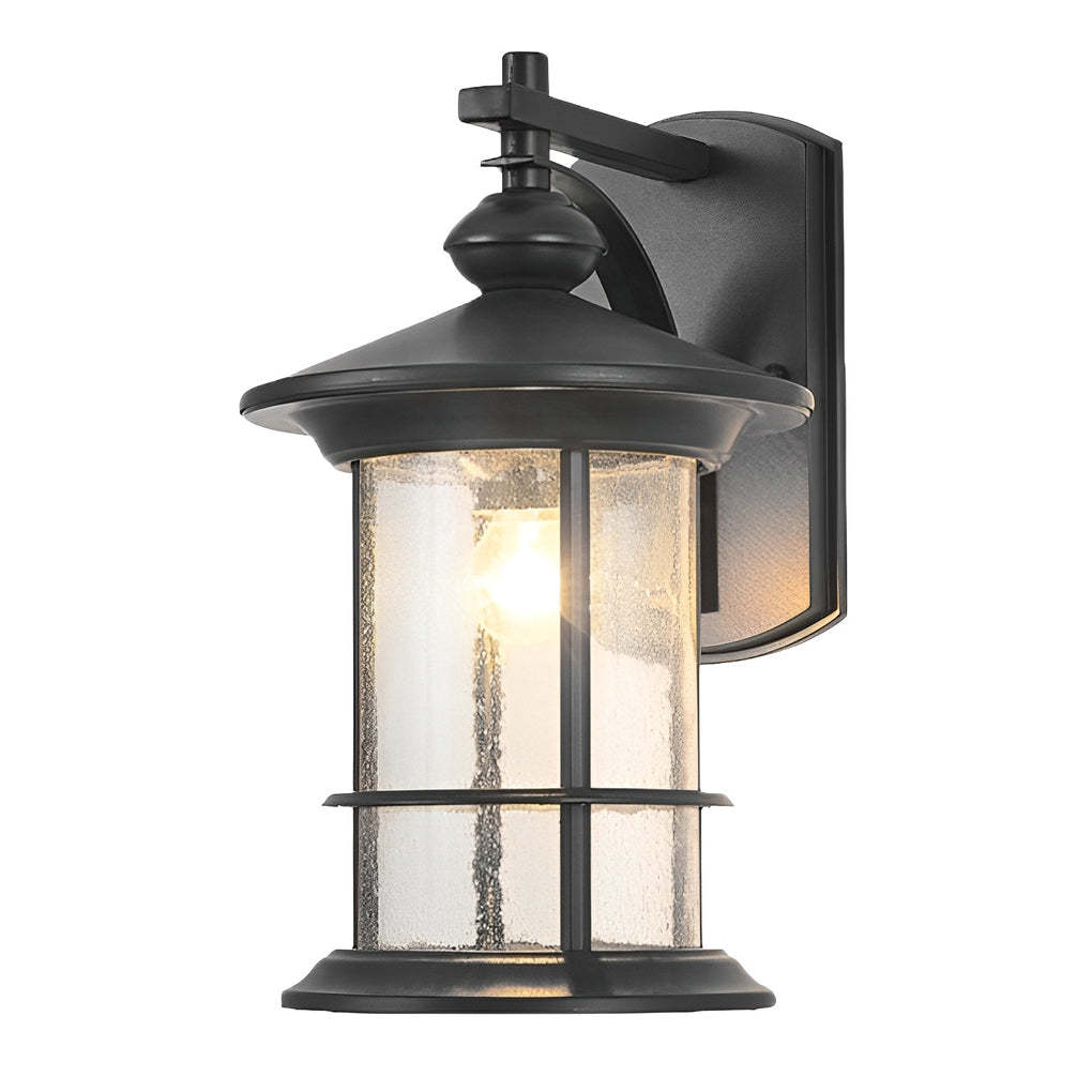 Retro Aluminum Glass LED Waterproof Black American Garden Wall Lamp-Lighom