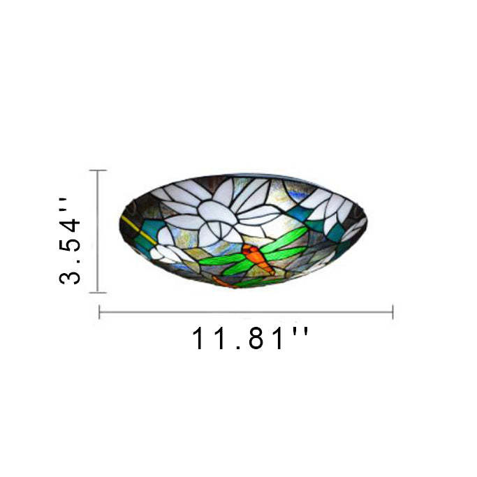 Vintage Tiffany Dragonfly Stained Glass Flush Ceiling Light — A - Small / 110V-120V For US/CA