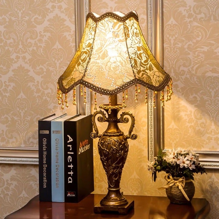 European Vintage Fabric Antique Table Lamp