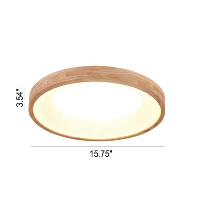 Nordic Minimalist Wood Round LED Flush Mount Light