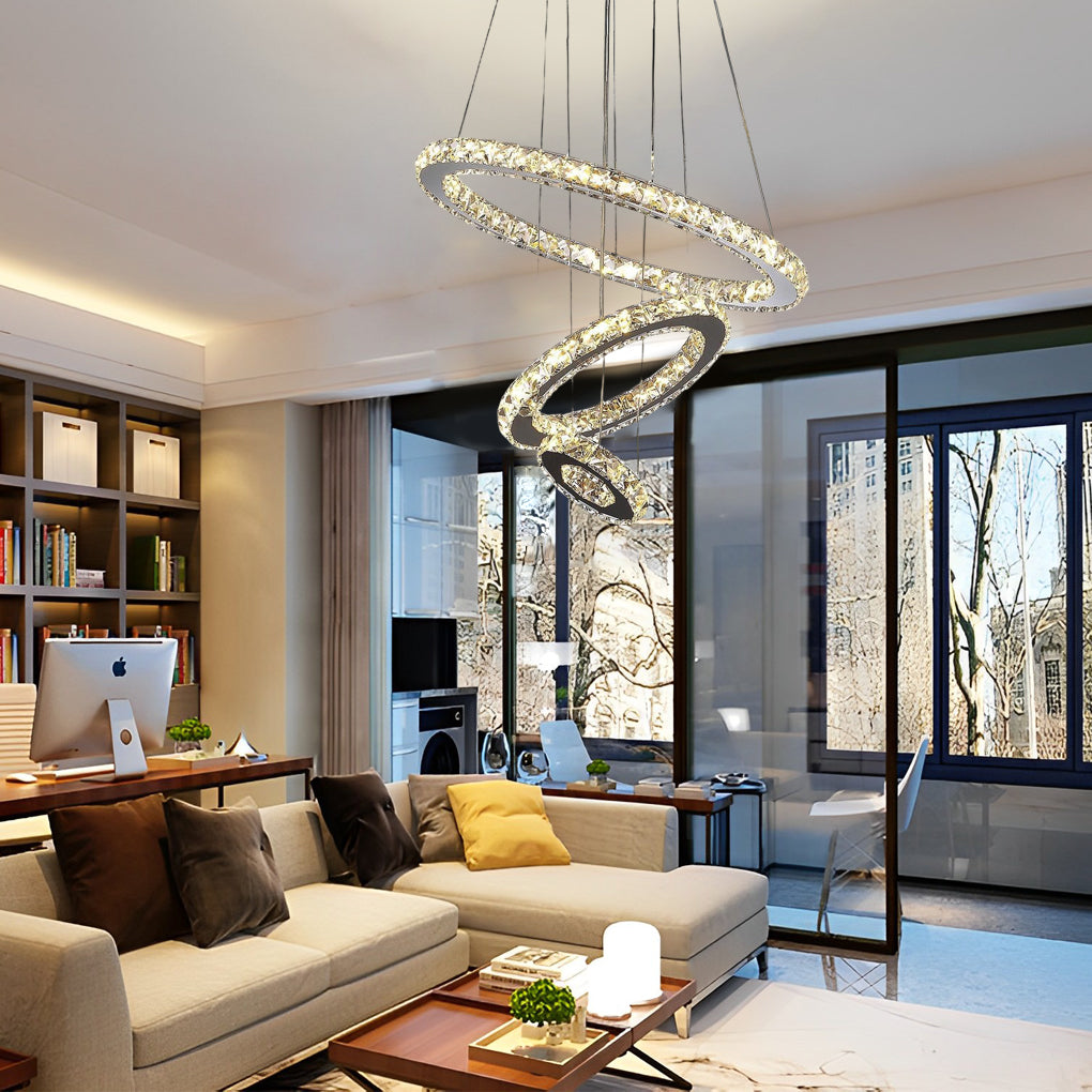 3-Ring Adjustable Tiered Crystal Bling Modern Chandelier