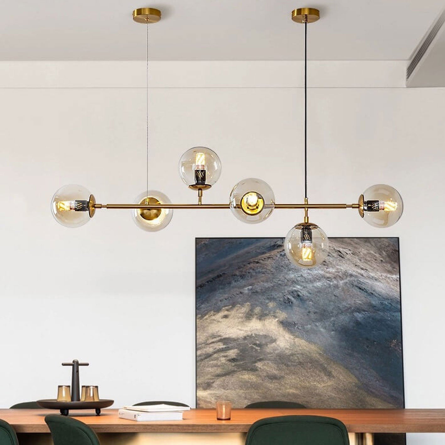 Minimalist Long Glass Globe Island Chandelier