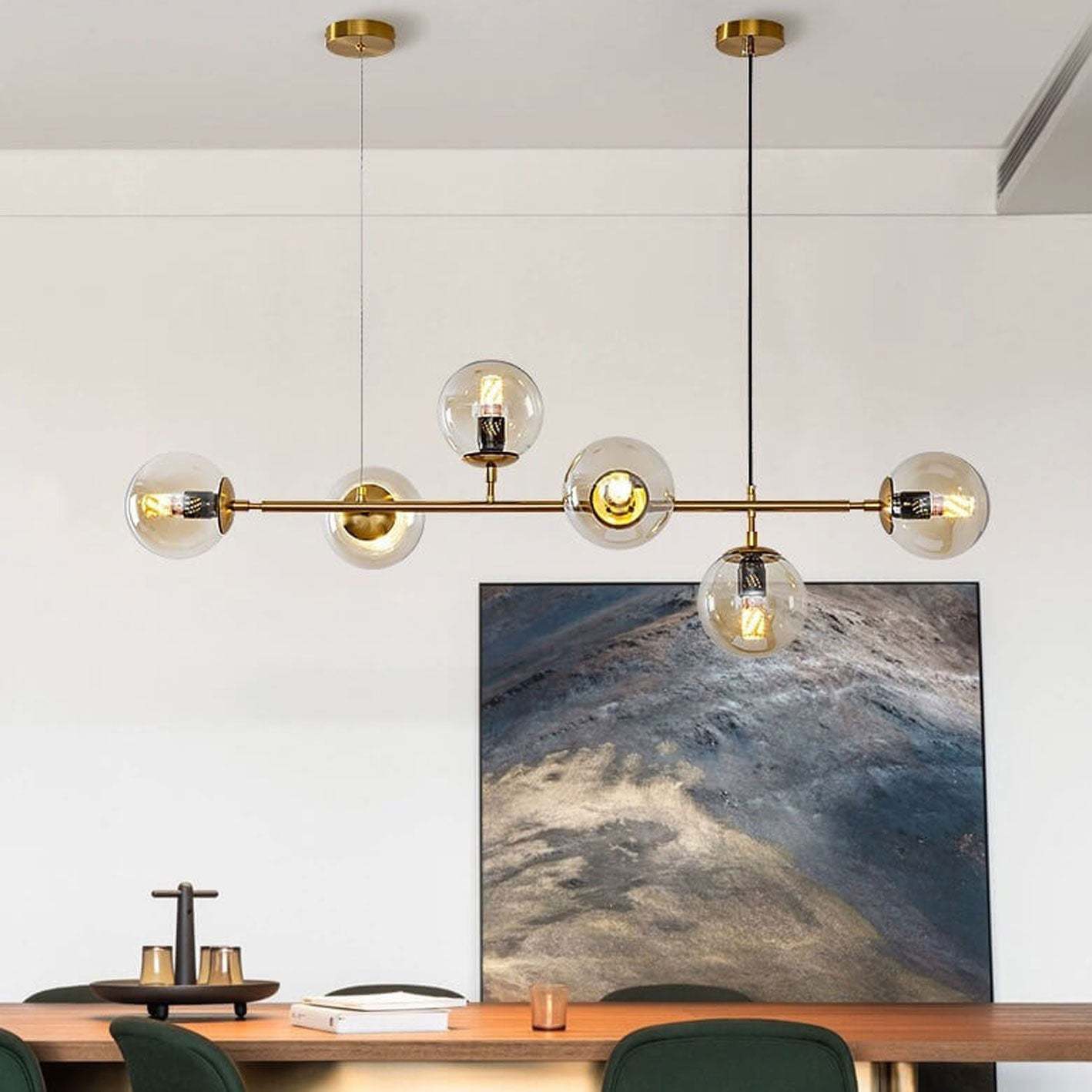 Minimalist Long Glass Globe Island Chandelier