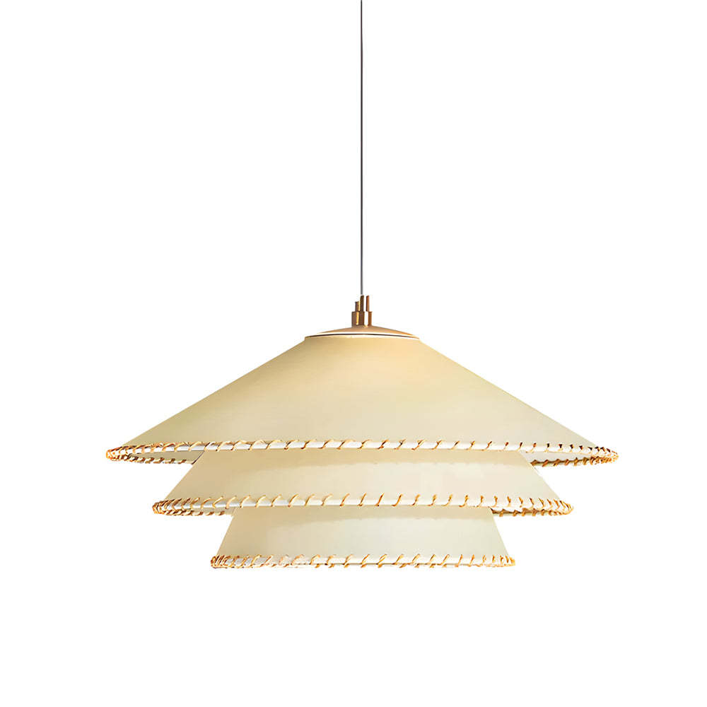 Rustic 3-Tier Parchment 1-Light Fabric Shade Pendant Light