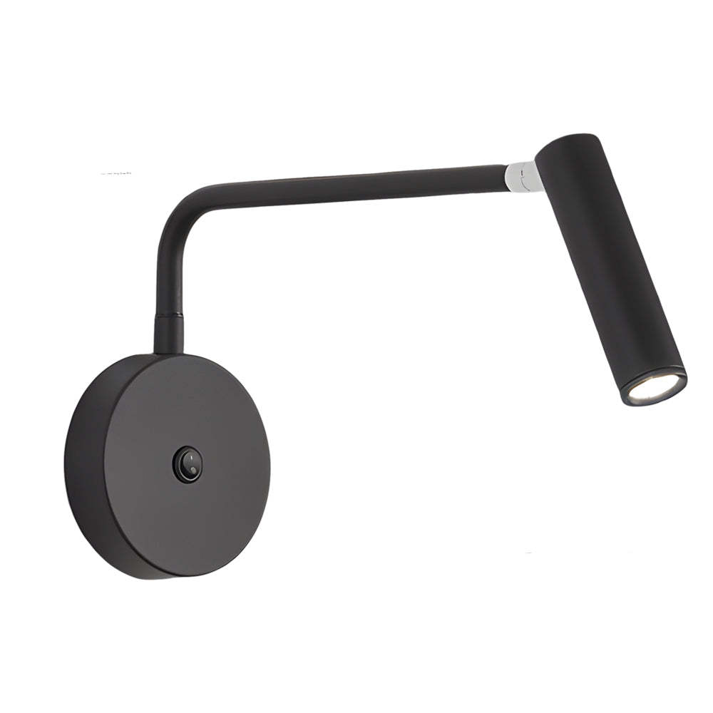 Black/White Tube LED Swing Arm Wall Light Adjustable Wall-Mounted Spotlight Bedroom Sconce Lamp-Lighom