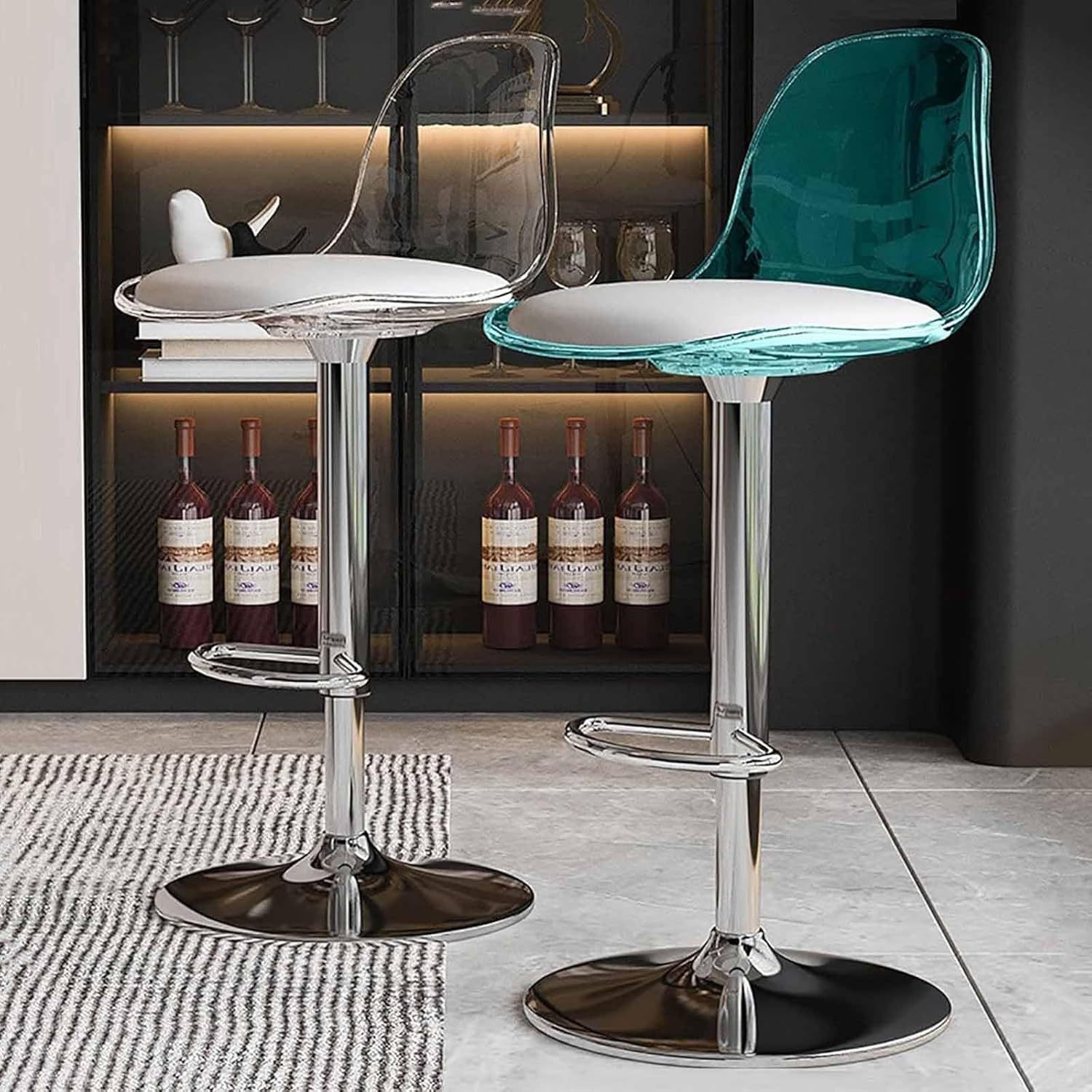 Scandinavian Curved Acrylic Swivel Bar Stool