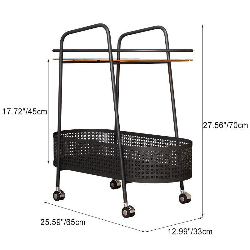 Modern Elliptical Glass Iron 2-Tier Side Table