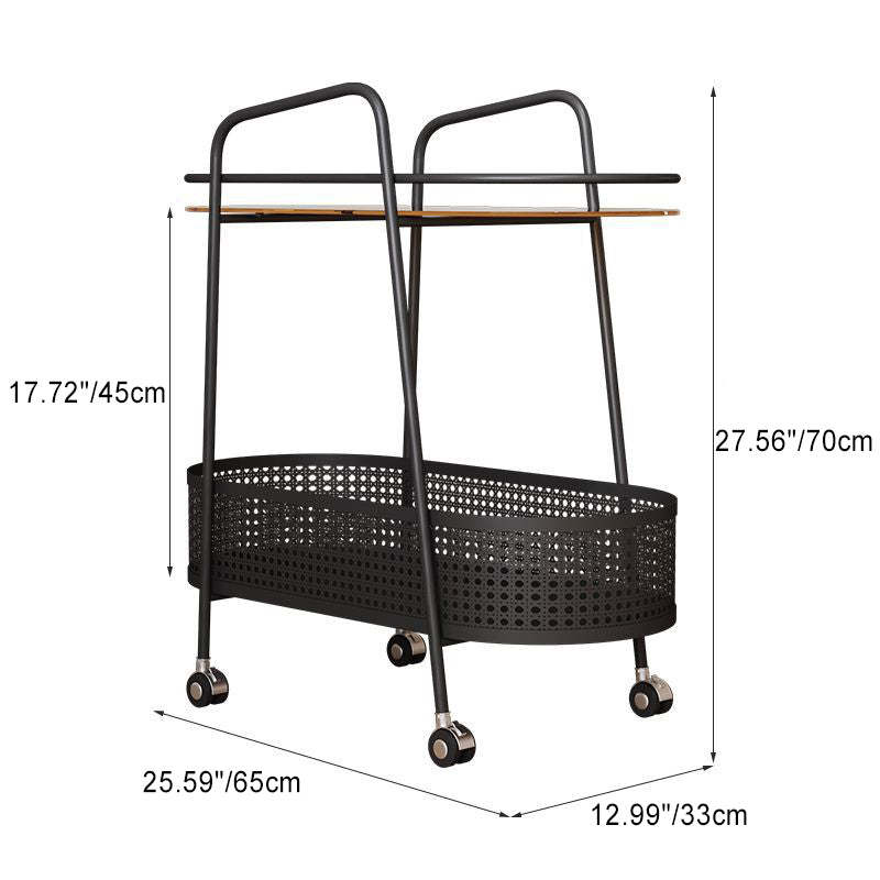 Modern Elliptical Glass Iron 2-Tier Side Table