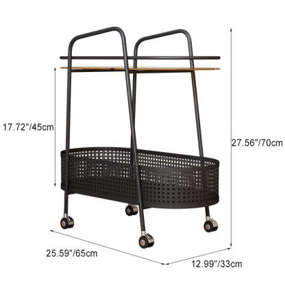 Modern Elliptical Glass Iron 2-Tier Side Table