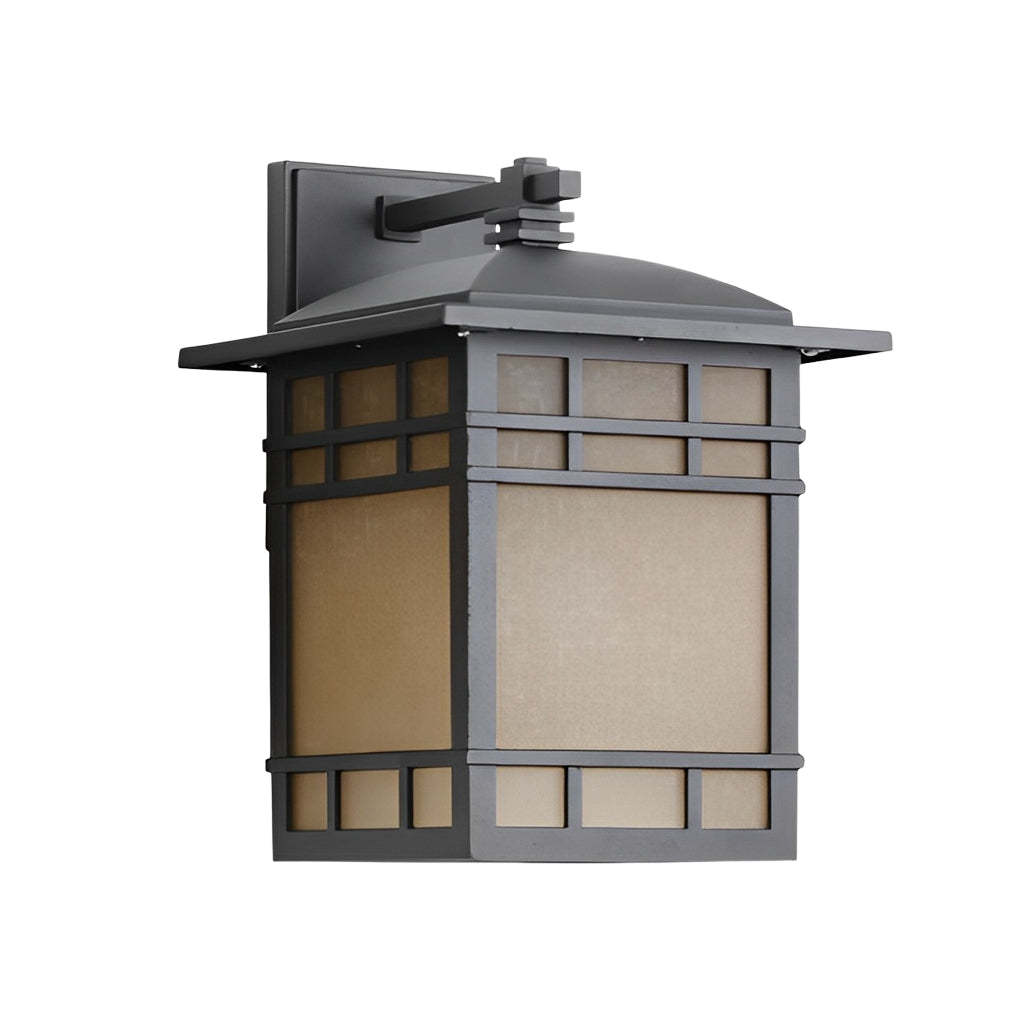 Square Retro Waterproof Yellow Glass Shade Vintage Outdoor Wall Lights-Lighom