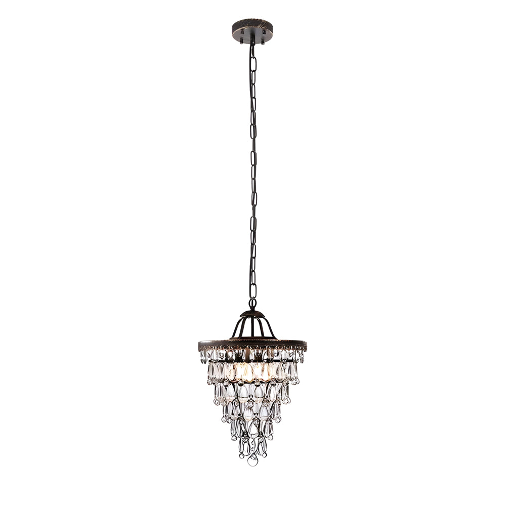 Tiered Crystal Water Drop Aged Metallic American Chandelier