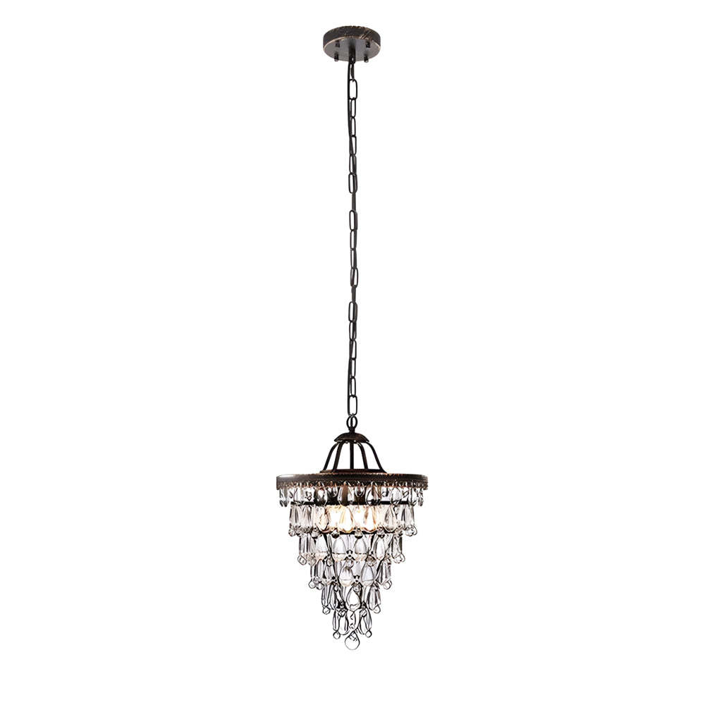 Tiered Crystal Water Drop Aged Metallic American Chandelier