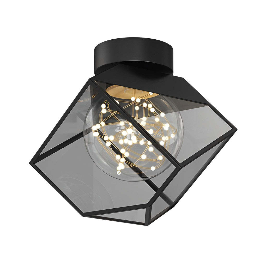 Square Frame Metal Glass Dimmable Black Modern Ceiling Lamp