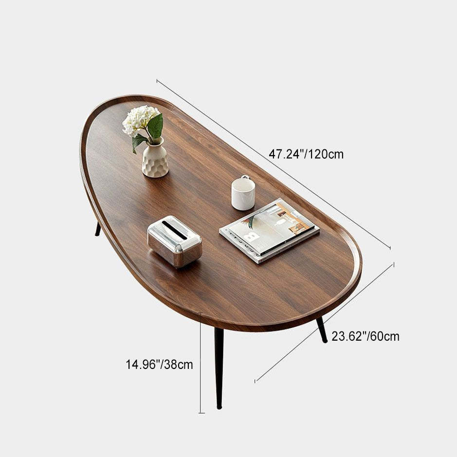 Scandinavian Oval Mango Wood Iron Coffee Table — Walnut Color
