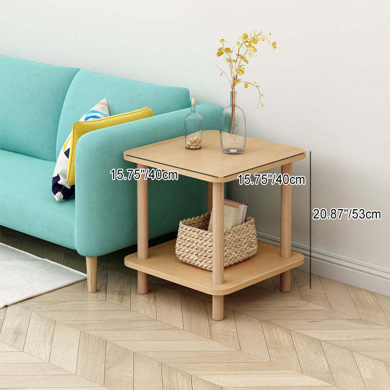 Japanese Solid Wood 2-Tier End Table