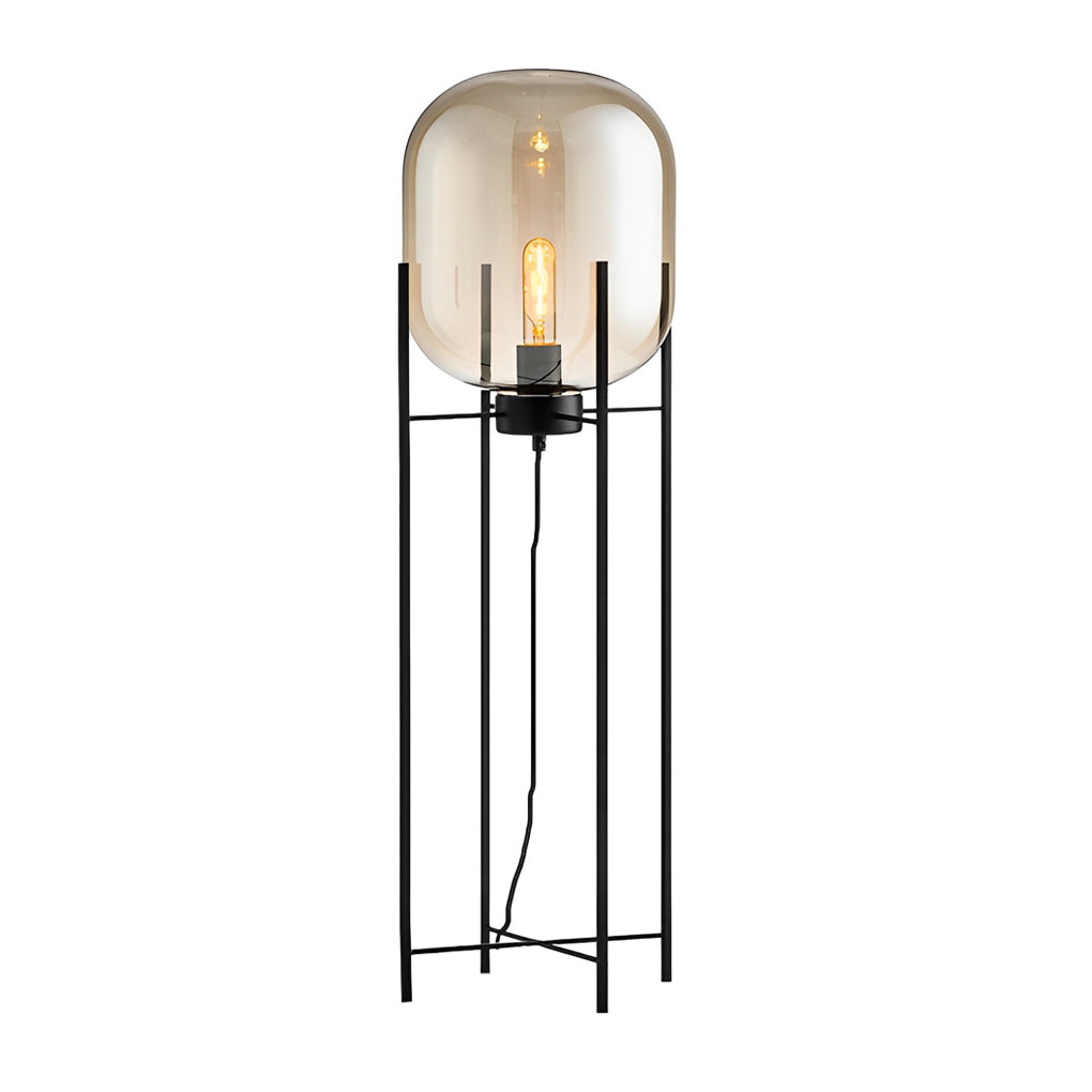 Industrial Metal Hand-Blown Glass Floor Lamp
