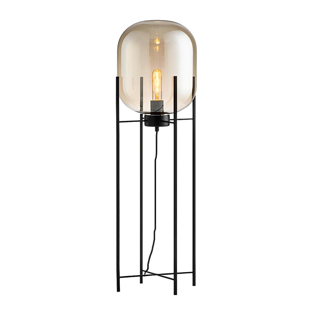 Industrial Metal Hand-Blown Glass Floor Lamp